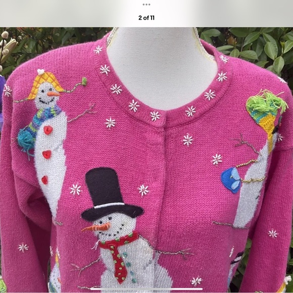 Design Options by Phillip Jane Gordon Sz S Snowman ⛄️ Beaded Sweater - Picture 2 of 10